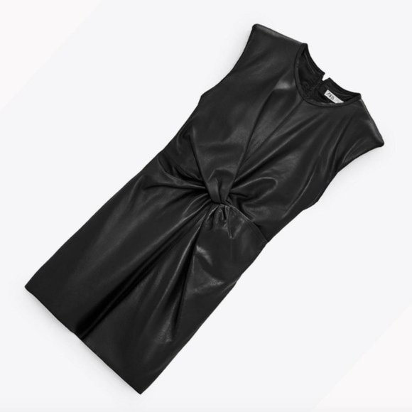 Zara Sleeveless Leather Knot Dress Black Size Large - Picture 4 of 13